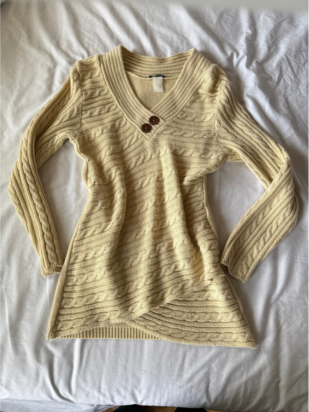 Christopher & Banks Cream Cable Knit Long Sleeve Sweater with Button Detail